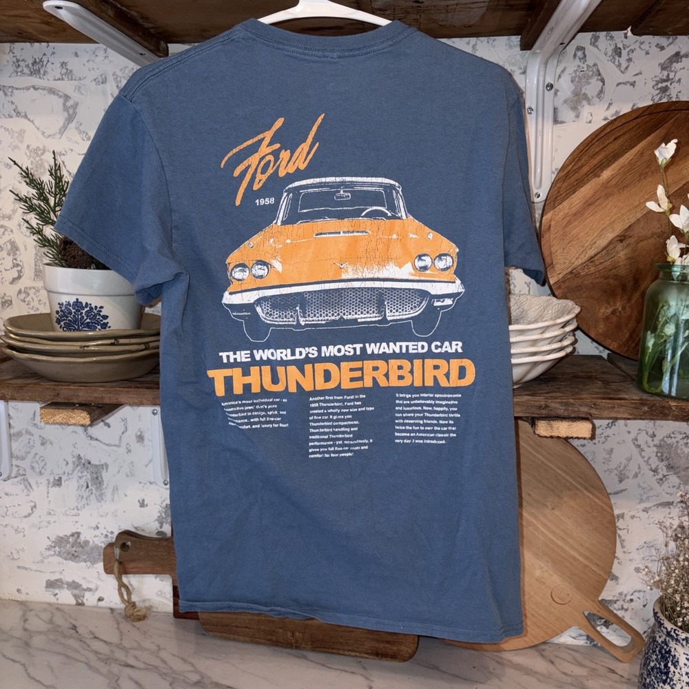Ford Thunderbird Blue Men's Small Car T Shirt Retro Grunge Faded
